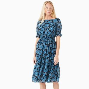 Whimsical Floral Puff Sleeve Blaire Midi Dress